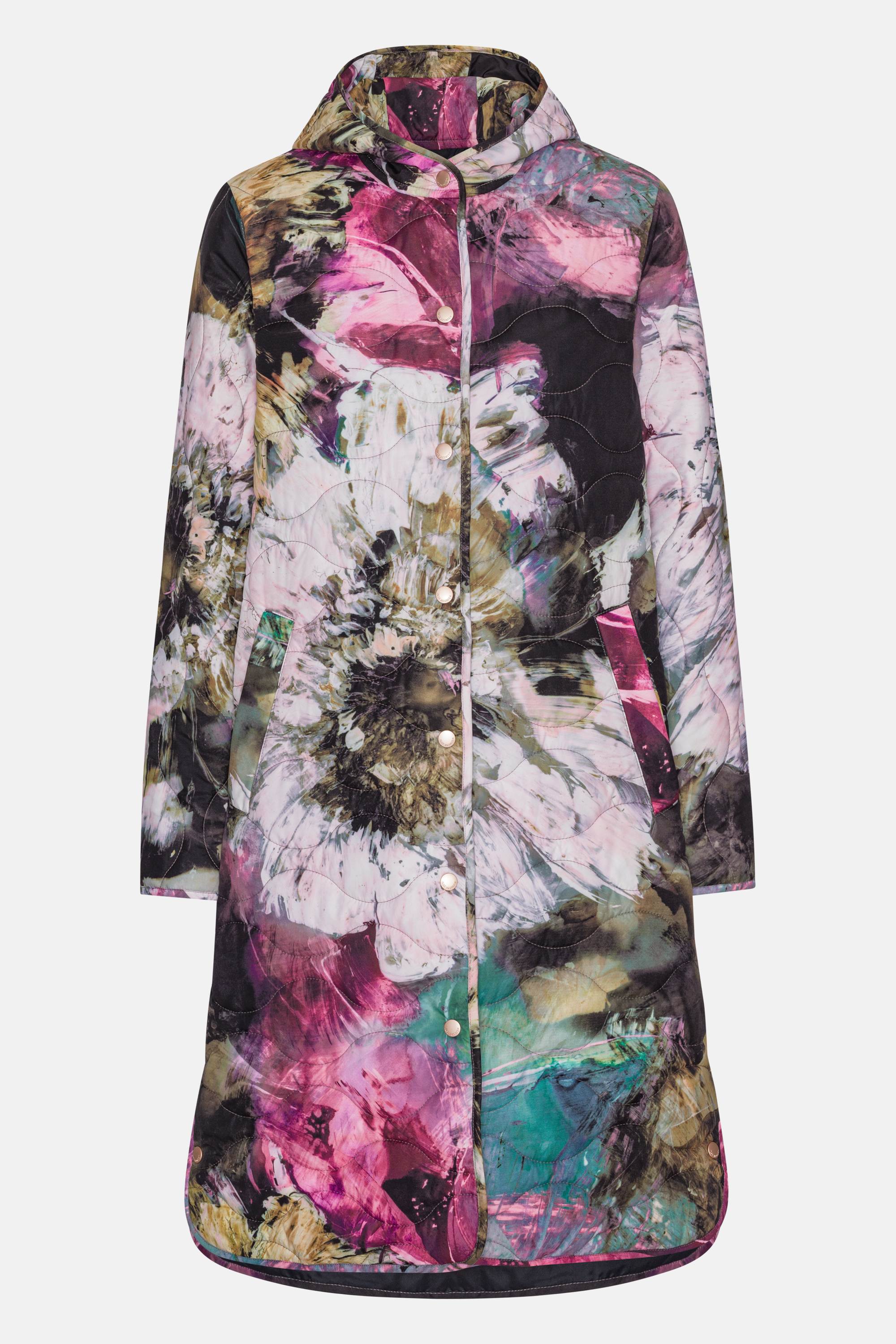 Long Quilt Coat - Artistic Flower Print